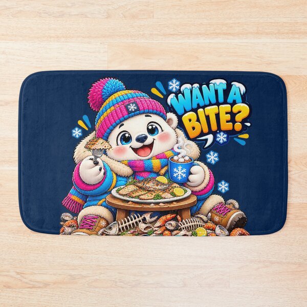 Item preview, Want A Bite Ate It All Cute Polar Bear Seafood Art designed and sold by M. Mamdouh Artworks.