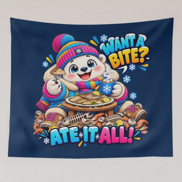 Item preview, Want A Bite Ate It All Cute Polar Bear Seafood Art designed and sold by M. Mamdouh Artworks.