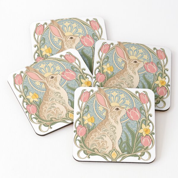 Item preview, Art Nouveau Spring Rabbit with Tulips and Daffodils designed and sold by codex401.