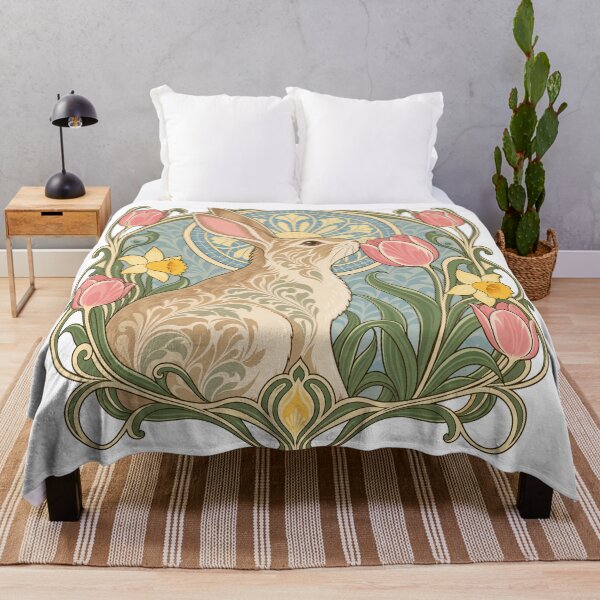 Item preview, Art Nouveau Spring Rabbit with Tulips and Daffodils designed and sold by codex401.