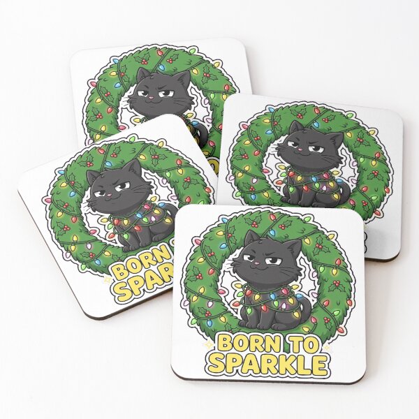 Item preview, Born To Sparkle Cute Black Cat Christmas Wreath Lights Funny designed and sold by peakprintsusa.