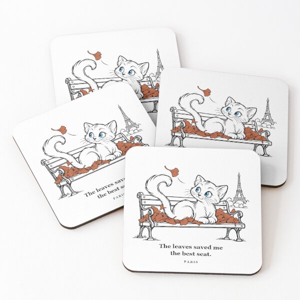 Item preview, Paris Cat on an Autumn Leaf Bench designed and sold by Soft Paws Sketches.