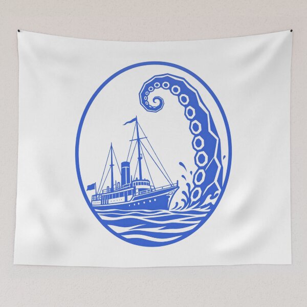Item preview, H. P. Lovecraft Blue Ship and Giant Tentacle designed and sold by Fenay Designs.