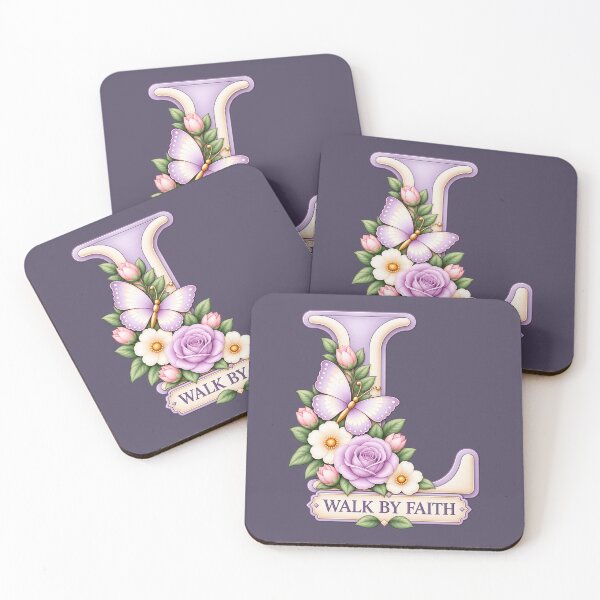Item preview, Walk by Faith Letter L – Pastel Lavender Floral Butterfly Christian Monogram designed and sold by HO•Designs.