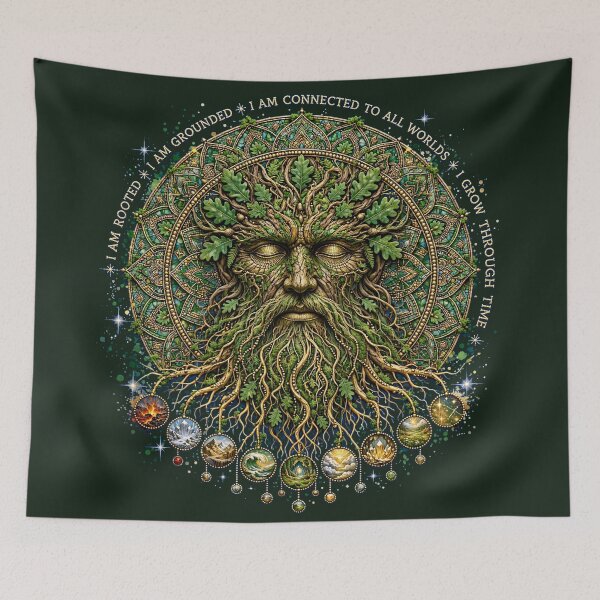 Item preview, Green Man Celtic Mandala Nature God Illustration designed and sold by  One City Two Children Studio.