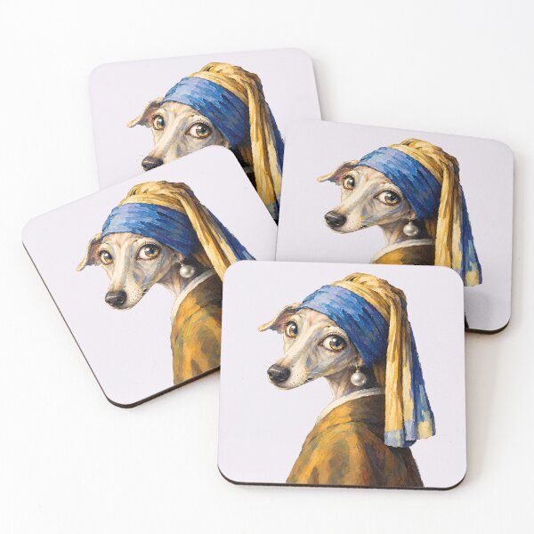 Item preview, Whimsical Greyhound Portrait with Pearl Earring and Blue Headscarf designed and sold by Agnisherl.
