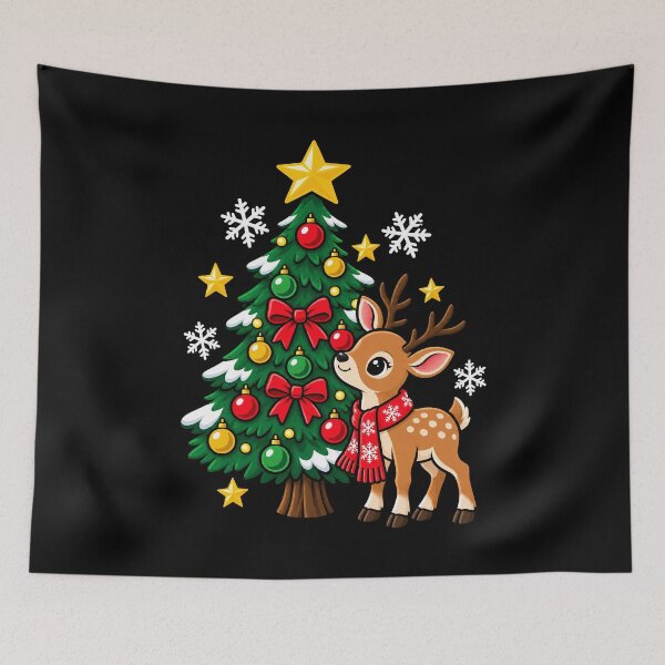 Item preview, Cute reindeer with Christmas tree and snowflakes design designed and sold by rafaeltto.