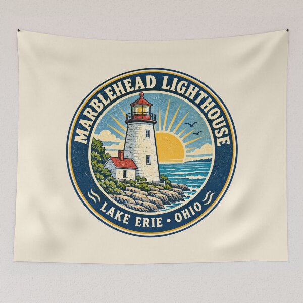 Item preview, Marblehead Lighthouse Ohio Vintage Travel Badge | Great Lakes Retro Souvenir designed and sold by Globalcitytees.