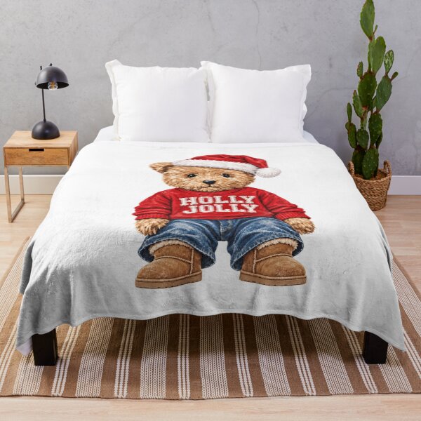 Item preview, Christmas Teddy Bear in Santa Hat and Jeans designed and sold by Daisy Grimes.