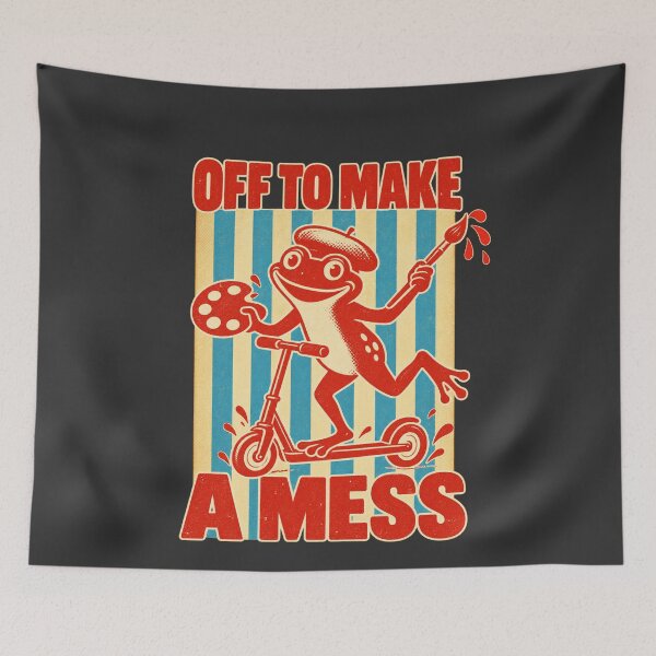 Item preview, Frog Artist Scooter Retro Screenprint Off To Make A Mess designed and sold by AmiGraph.