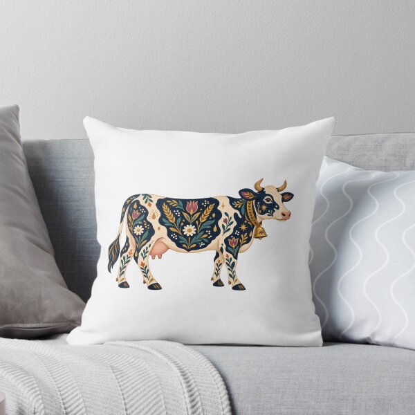 Item preview, Folk Painted Dairy Cow with Tulips and Cowbell designed and sold by H. Doucette Studio.