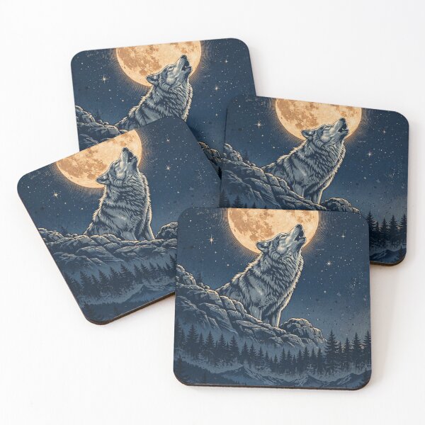 Item preview, Wolf Howling at the Full Moon — Vintage Poster designed and sold by GiggleCritterUS.