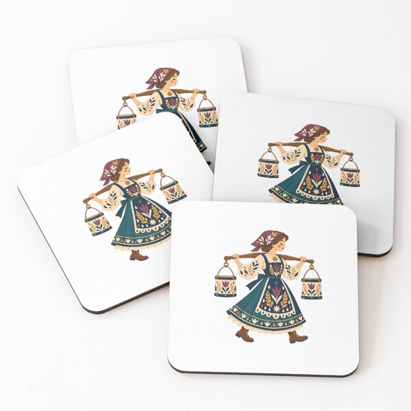 Item preview, Folk Milkmaid Carrying Milk Pails on a Yoke designed and sold by H. Doucette Studio.