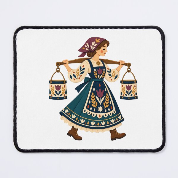 Item preview, Folk Milkmaid Carrying Milk Pails on a Yoke designed and sold by H. Doucette Studio.