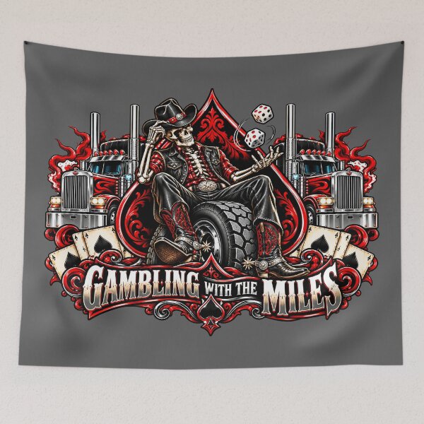 Item preview, Gambling With The Miles & Cowboy Skeleton Trucker designed and sold by NomadForge.