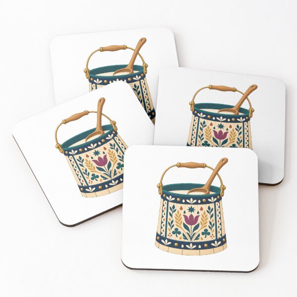 Item preview, Folk Painted Milk Pail with Wooden Ladle designed and sold by H. Doucette Studio.