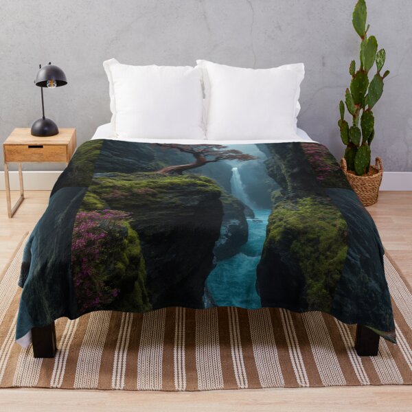 Item preview, Red Tree On Mossy Cliff Over Waterfall Gorge designed and sold by monkeybusiness.pt.