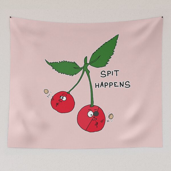 Item preview, Spit Happens | Funny Cherry Pit Spitting Fruit Visual Pun Sticker designed and sold by MyxaART.