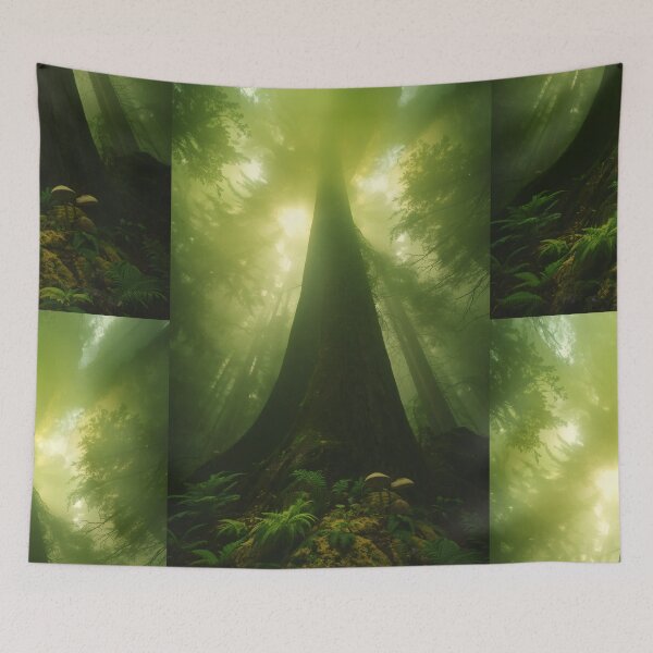 Item preview, Colossal Ancient Tree In Foggy Green Forest designed and sold by monkeybusiness.pt.