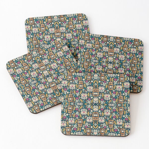 Item preview, Teal Butter Churn and Tulip Folk Pattern designed and sold by H. Doucette Studio.