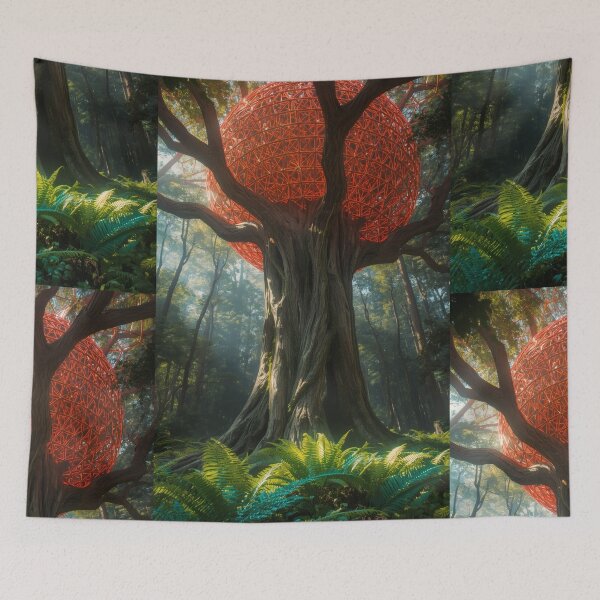 Item preview, Giant Ancient Tree With Red Geodesic Sphere designed and sold by monkeybusiness.pt.