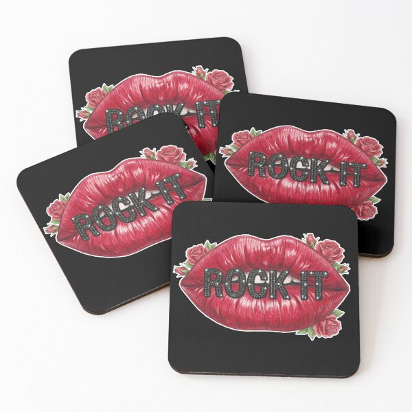 Item preview, Vintage Red Lips Rock It Quote Art with Roses designed and sold by MaRCAStro.