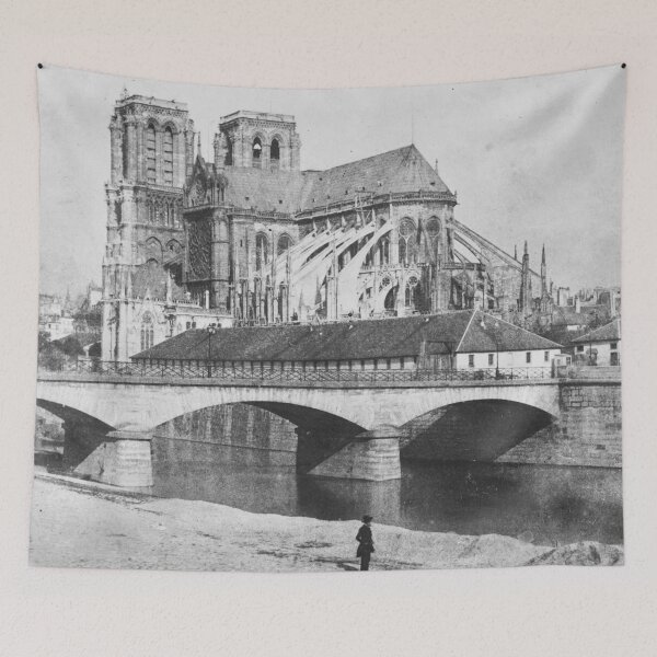 Item preview, 1853 Cathedral of Notre-Dame de Paris black and white fine art landscape vintage photograph by J. M. Guesné designed and sold by Astrid Arkhangelsky.