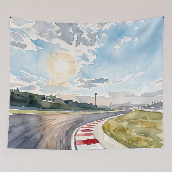 Item preview, Watercolor Racetrack Curve Art – Morning Speedway Circuit Painting designed and sold by mentosdesigner.
