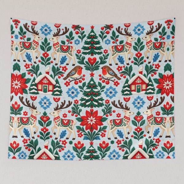 Item preview, Nordic Folk Christmas – Scandinavian Reindeer and Winter Cottage Pattern designed and sold by MetaModel Editions.