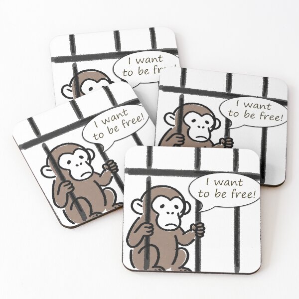 Item preview, Sad monkey sitting behind the bars of cage, expressing a longing for freedom. I want to be free! designed and sold by ArtEventET.