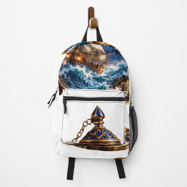 Item preview, Enchanted Stormy Sea Genie Lamp – Ship, Waves & Hidden Treasure designed and sold by GoldenSparkleShop.