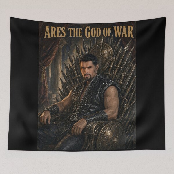 Item preview, ​Ares on the Throne - Retro Fantasy Epic Poster Art designed and sold by ElvisVintagePosters.