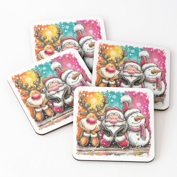 Item preview, Colorful Christmas Santa Reindeer and Snowman Trio designed and sold by Daisy Grimes.