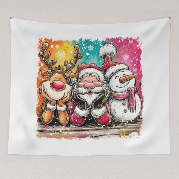 Item preview, Colorful Christmas Santa Reindeer and Snowman Trio designed and sold by Daisy Grimes.