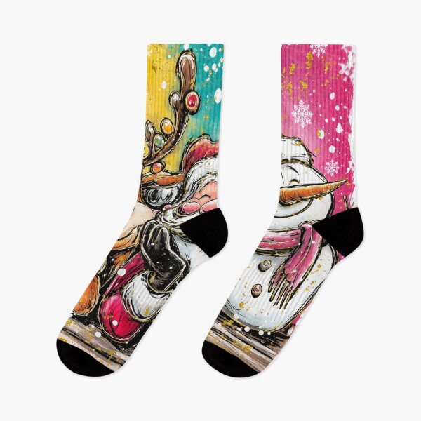 Item preview, Colorful Christmas Santa Reindeer and Snowman Trio designed and sold by Daisy Grimes.