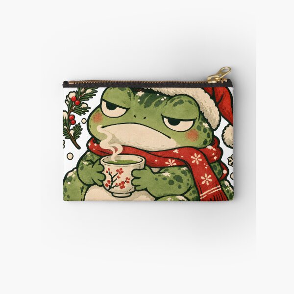 Item preview, Grumpy Christmas Frog with Santa Hat Drinking Tea designed and sold by CreatifStudios.