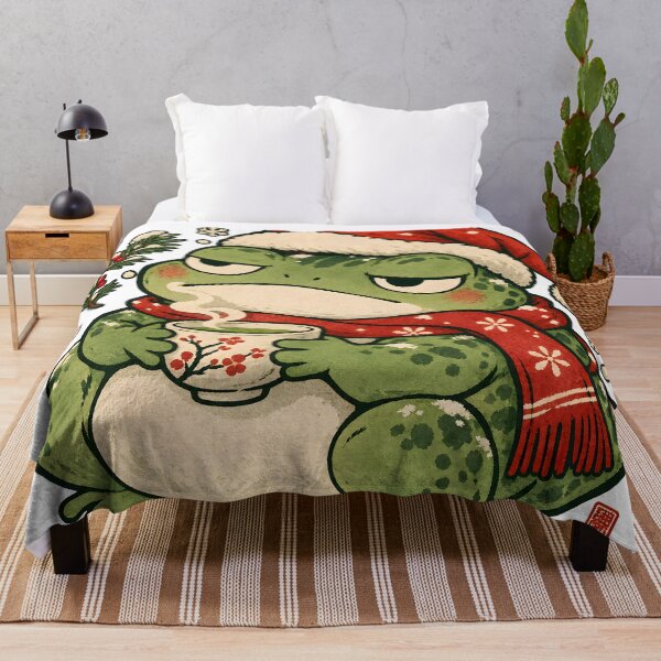 Item preview, Grumpy Christmas Frog with Santa Hat Drinking Tea designed and sold by CreatifStudios.