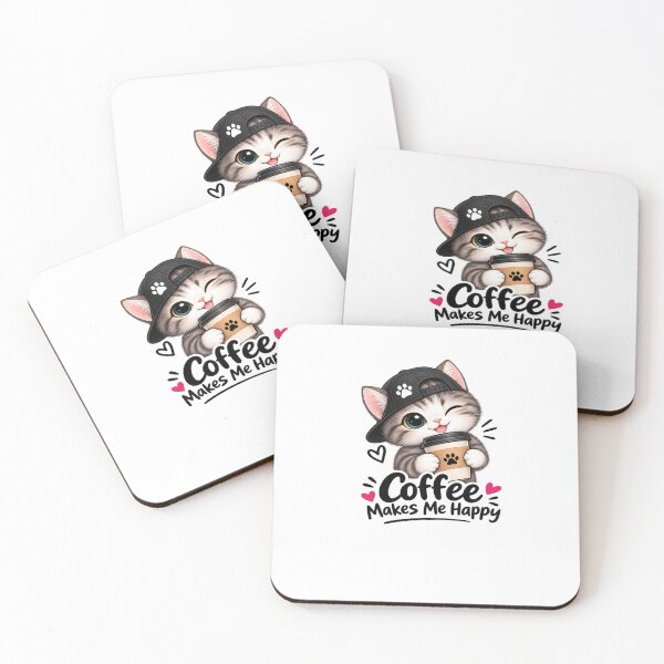 Item preview, Cute Coffee Cat – Coffee Makes Me Happy Kawaii Cat Design designed and sold by Artbysarmina.