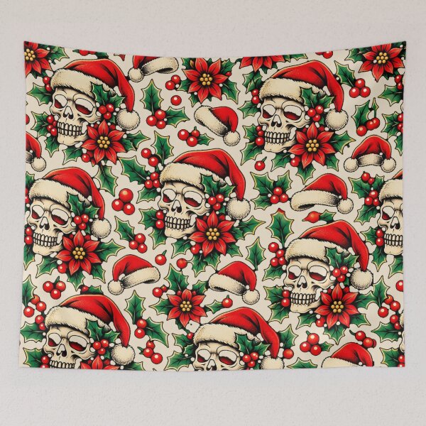 Item preview, Santa Skull & Poinsettia – Traditional Christmas Tattoo designed and sold by MetaModel Editions.