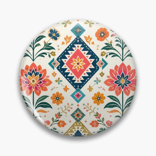 Item preview, Colourful Boho Folk Art Floral Pattern – Retro Geometric Botanical Design designed and sold by My Gluten Free Life UK.