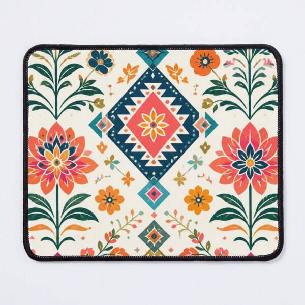 Item preview, Colourful Boho Folk Art Floral Pattern – Retro Geometric Botanical Design designed and sold by My Gluten Free Life UK.