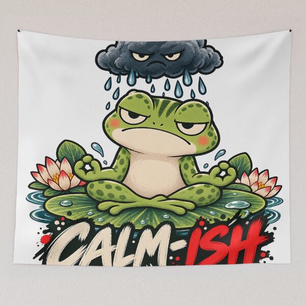 Item preview, Calm-ish Zen Frog with Storm Cloud - Funny Meditation Frog designed and sold by CreatifStudios.