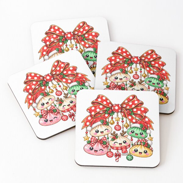 Item preview, Cute Christmas Dumplings with Red Polka Dot Bow designed and sold by Daisy Grimes.