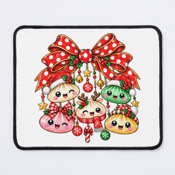 Item preview, Cute Christmas Dumplings with Red Polka Dot Bow designed and sold by Daisy Grimes.