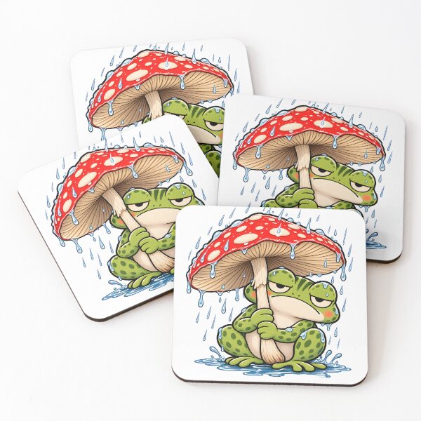 Item preview, Mushroom Umbrella Frog in the Rain - Cottagecore Frog designed and sold by CreatifStudios.