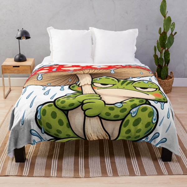 Item preview, Mushroom Umbrella Frog in the Rain - Cottagecore Frog designed and sold by CreatifStudios.