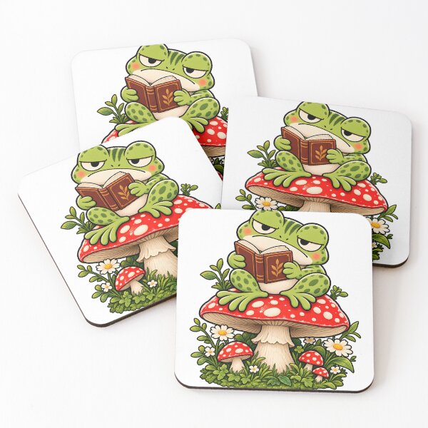 Item preview, Bookish Frog Reading on Toadstool - Cottagecore Frog designed and sold by CreatifStudios.