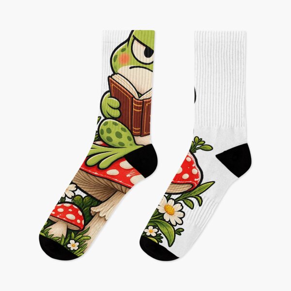 Item preview, Bookish Frog Reading on Toadstool - Cottagecore Frog designed and sold by CreatifStudios.