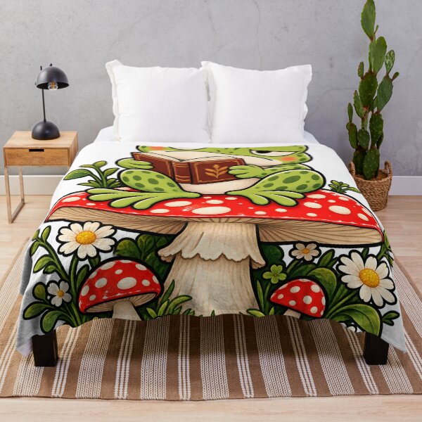 Item preview, Bookish Frog Reading on Toadstool - Cottagecore Frog designed and sold by CreatifStudios.