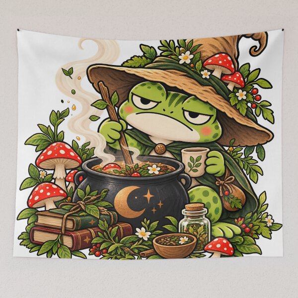 Item preview, Frog Witch Brewing Mushroom Tea - Goblincore Frog designed and sold by CreatifStudios.